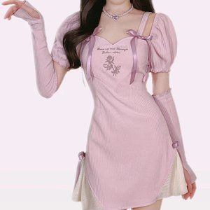 Rose Embroidery Fairycore Cottagecore Princesscore Japanese Harajuku PurpleDress